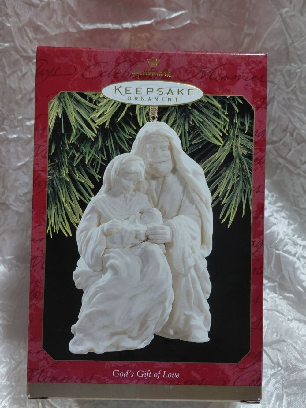 NOB Gods Gift Of Love Bisque Porcelain Mary Joseph Baby Jesus Keepsake Ornament